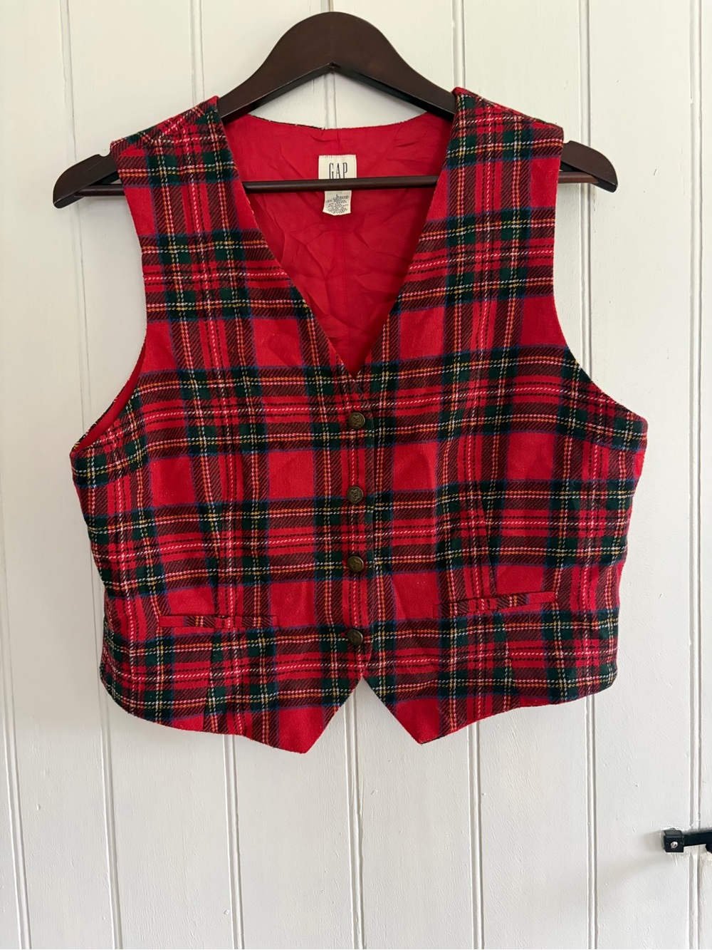 Vintage Red Tartan Plaid Button Vest GAP